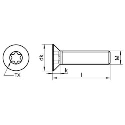 Śruba DIN 7991 TORX rysunek techniczny